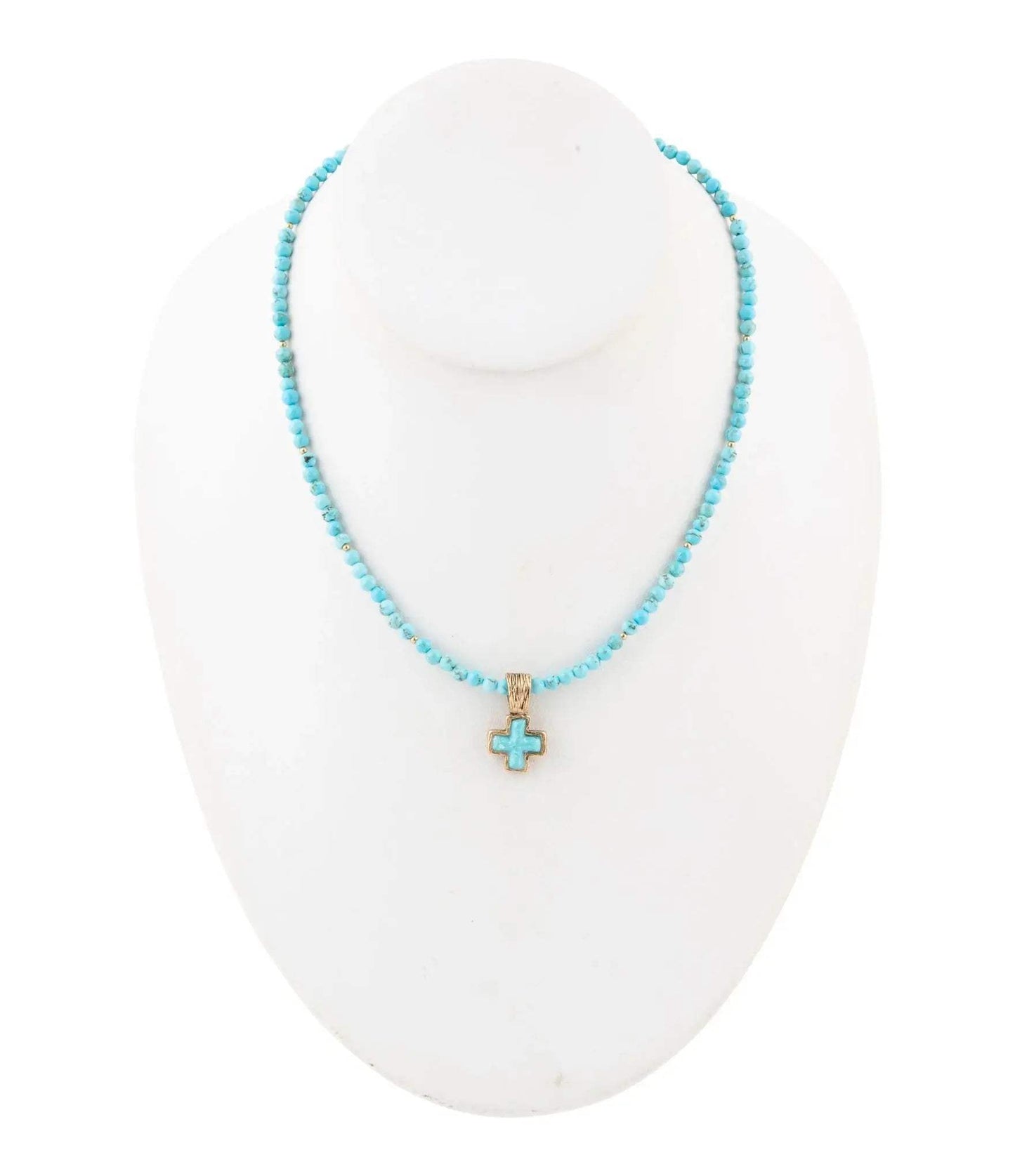 Blue Turquoise Cross Golden Pendant Necklace