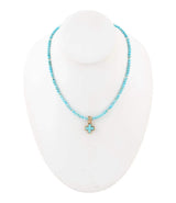 Blue Turquoise Cross Golden Pendant Necklace