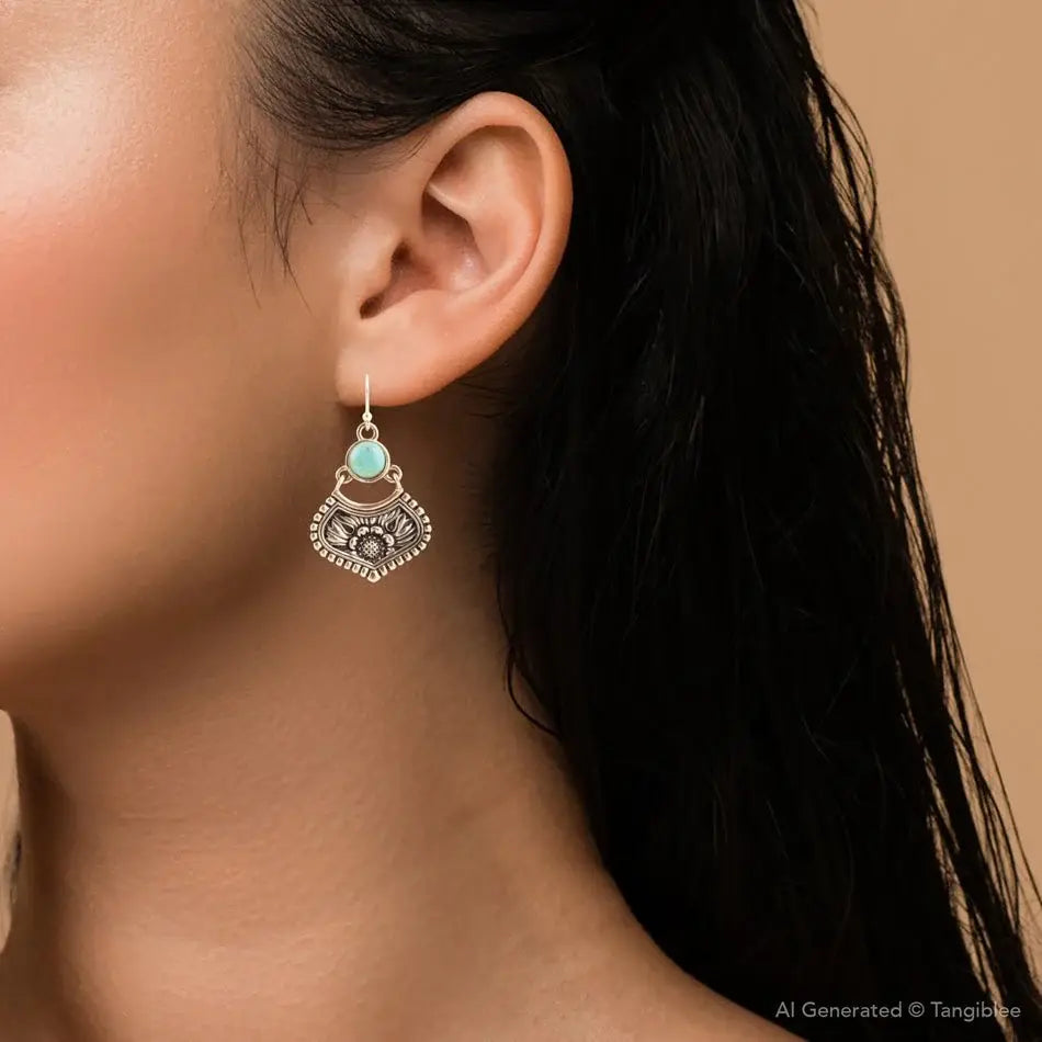 Blue Turquoise Flourish Golden Drop Earrings - Barse Jewelry - Flyclothing LLC