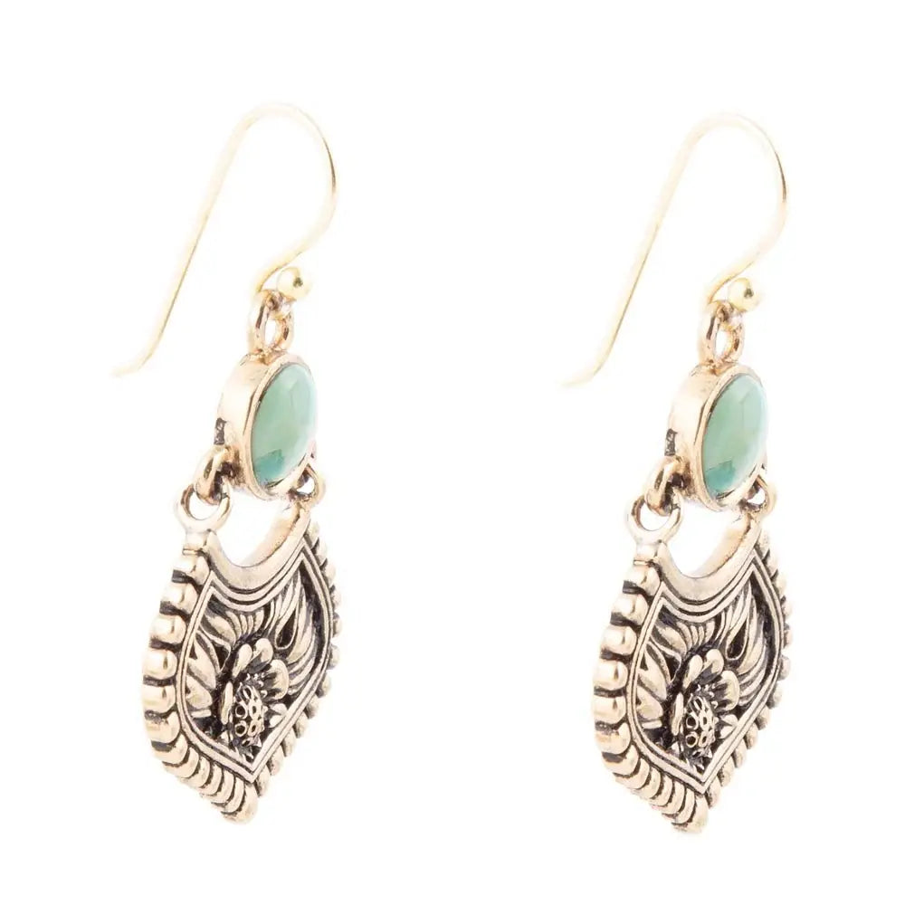 Blue Turquoise Flourish Golden Drop Earrings - Barse Jewelry - Flyclothing LLC