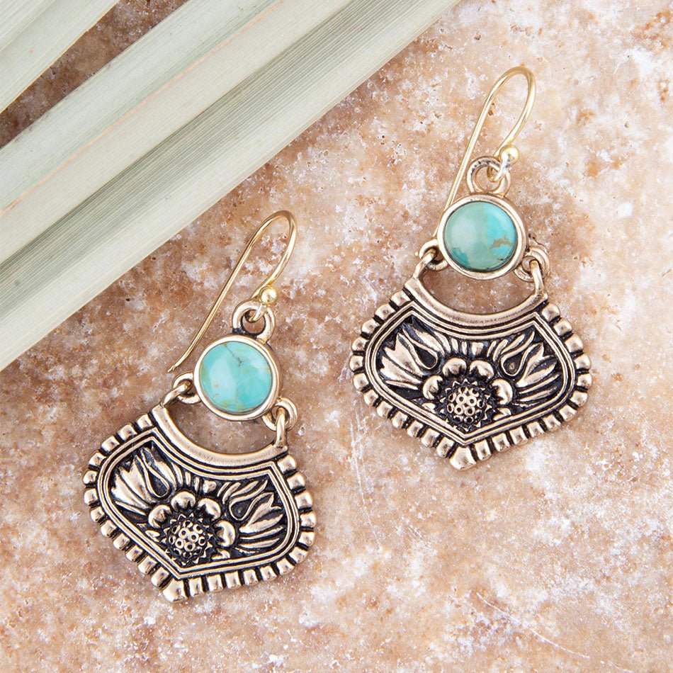 Blue Turquoise Flourish Golden Drop Earrings - Barse Jewelry - Flyclothing LLC