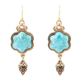 Blue Turquoise Flower Golden Drop Earrings - Barse Jewelry - Flyclothing LLC