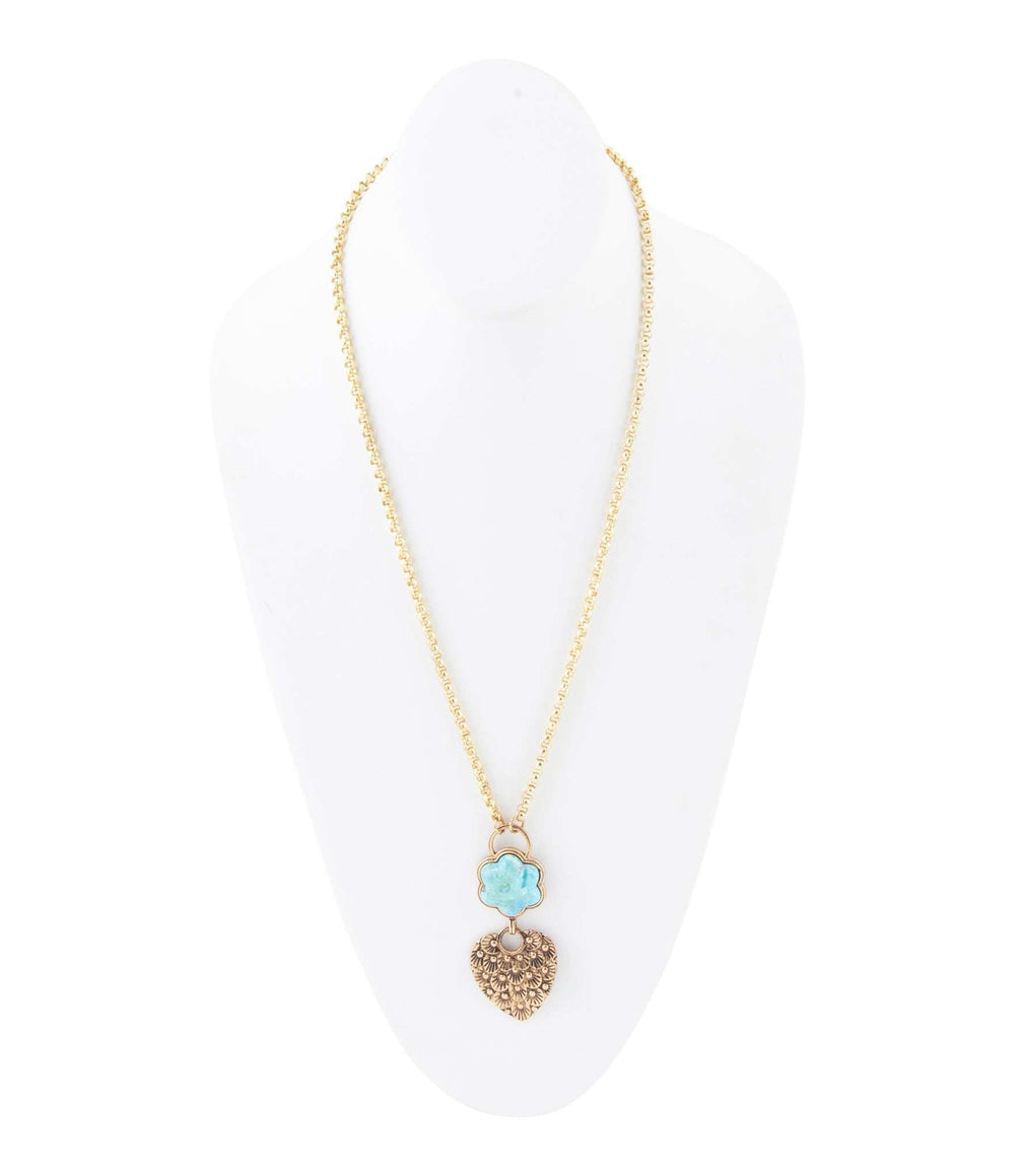 Blue Turquoise Flower Golden Necklace - Barse Jewelry - Flyclothing LLC