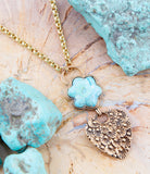 Blue Turquoise Flower Golden Necklace