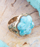 Blue Turquoise Flower Golden Ring - Barse Jewelry - Flyclothing LLC