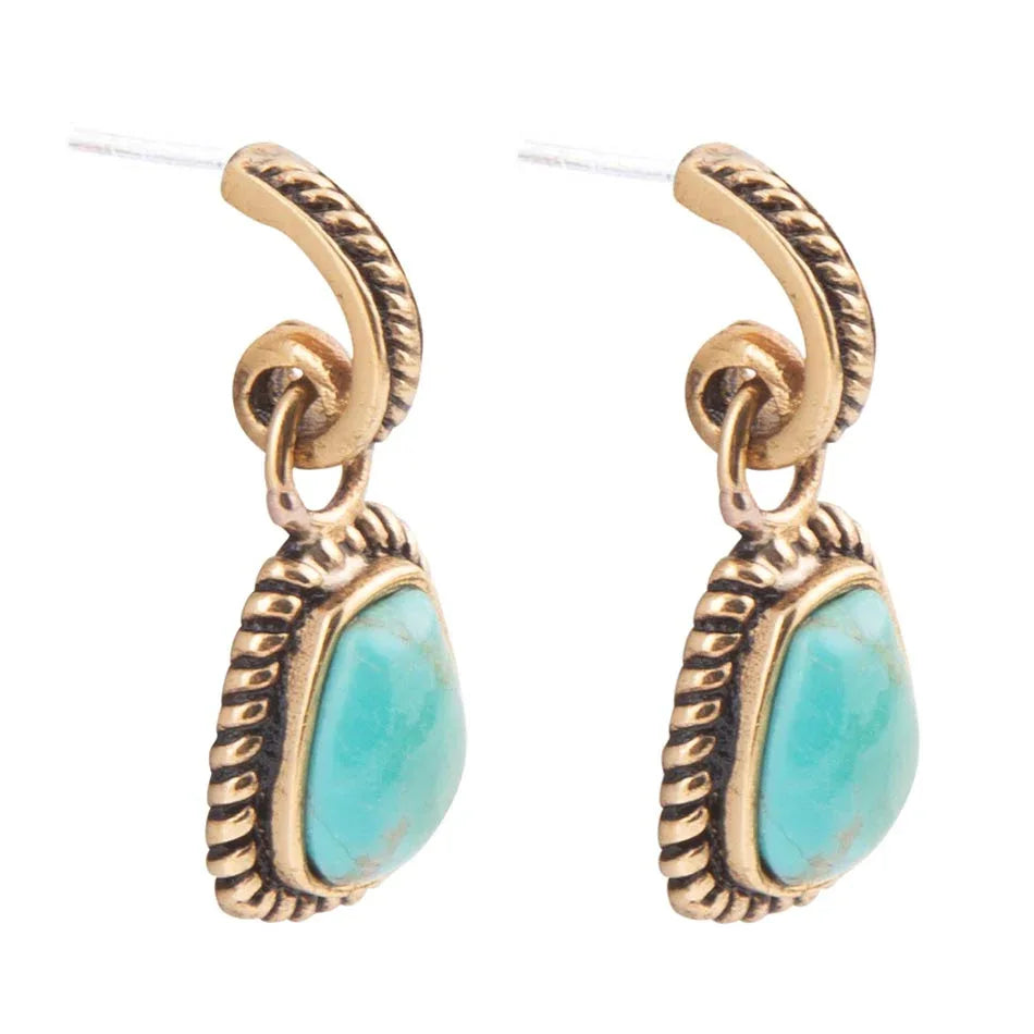 Blue Turquoise Golden Roped Earrings - Barse Jewelry - Flyclothing LLC
