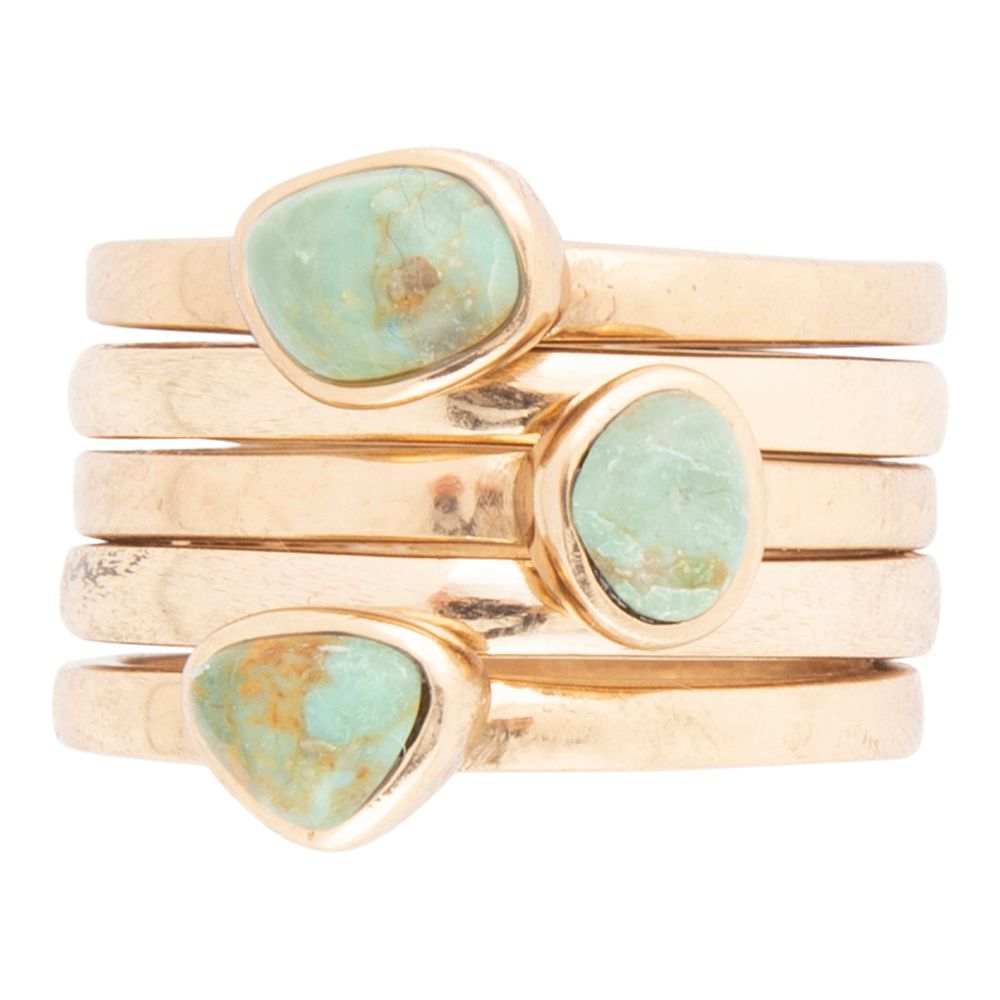 Blue Turquoise Golden Stacking Ring Set - Barse Jewelry - Flyclothing LLC