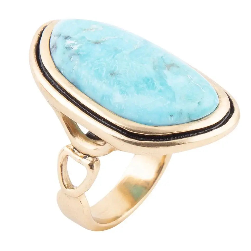 Blue Turquoise Golden Statement Ring - Barse Jewelry - Flyclothing LLC