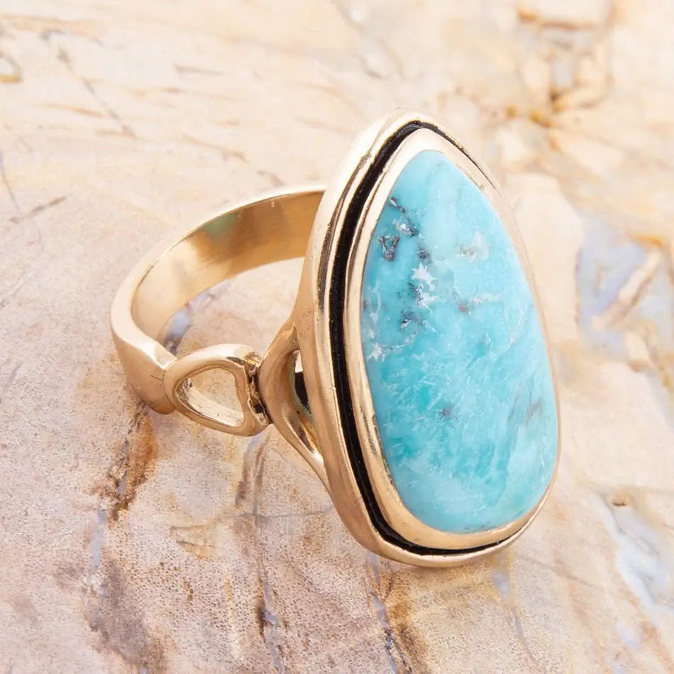 Blue Turquoise Golden Statement Ring - Barse Jewelry - Flyclothing LLC