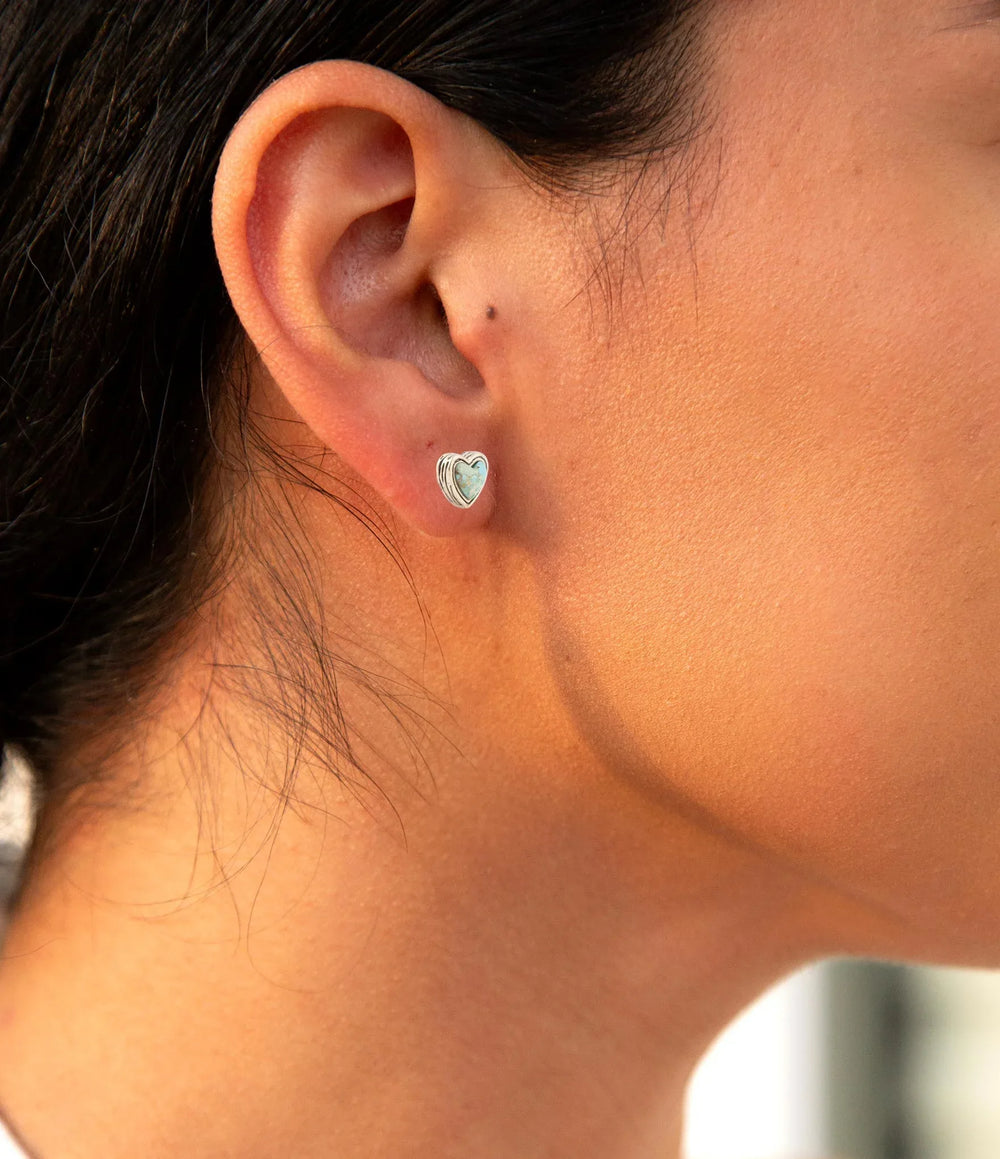 Heart Blue Turquoise Golden Stud Earrings - Barse Jewelry - Flyclothing LLC
