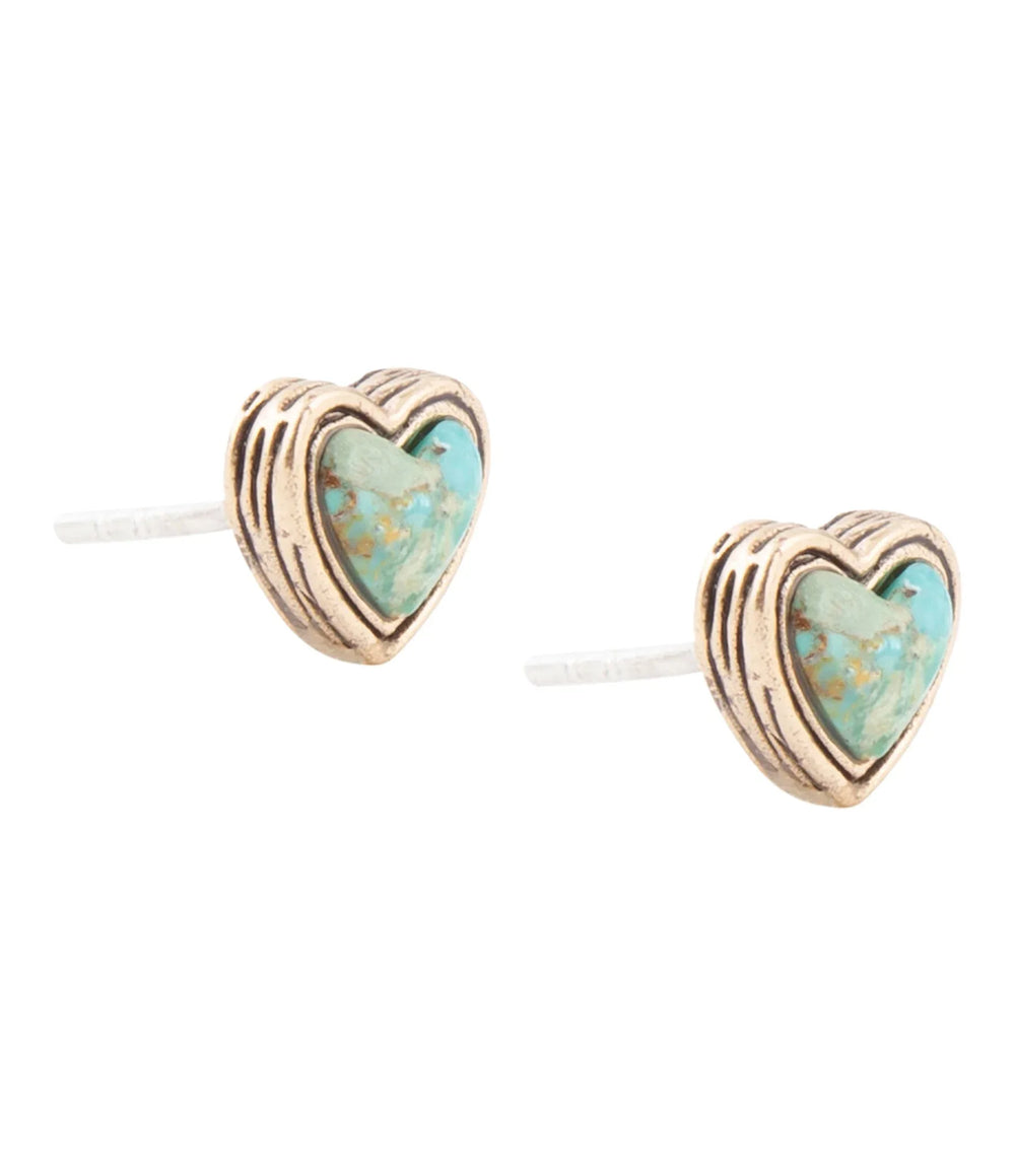 Heart Blue Turquoise Golden Stud Earrings - Barse Jewelry - Flyclothing LLC