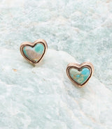 Heart Blue Turquoise Golden Stud Earrings - Barse Jewelry - Flyclothing LLC