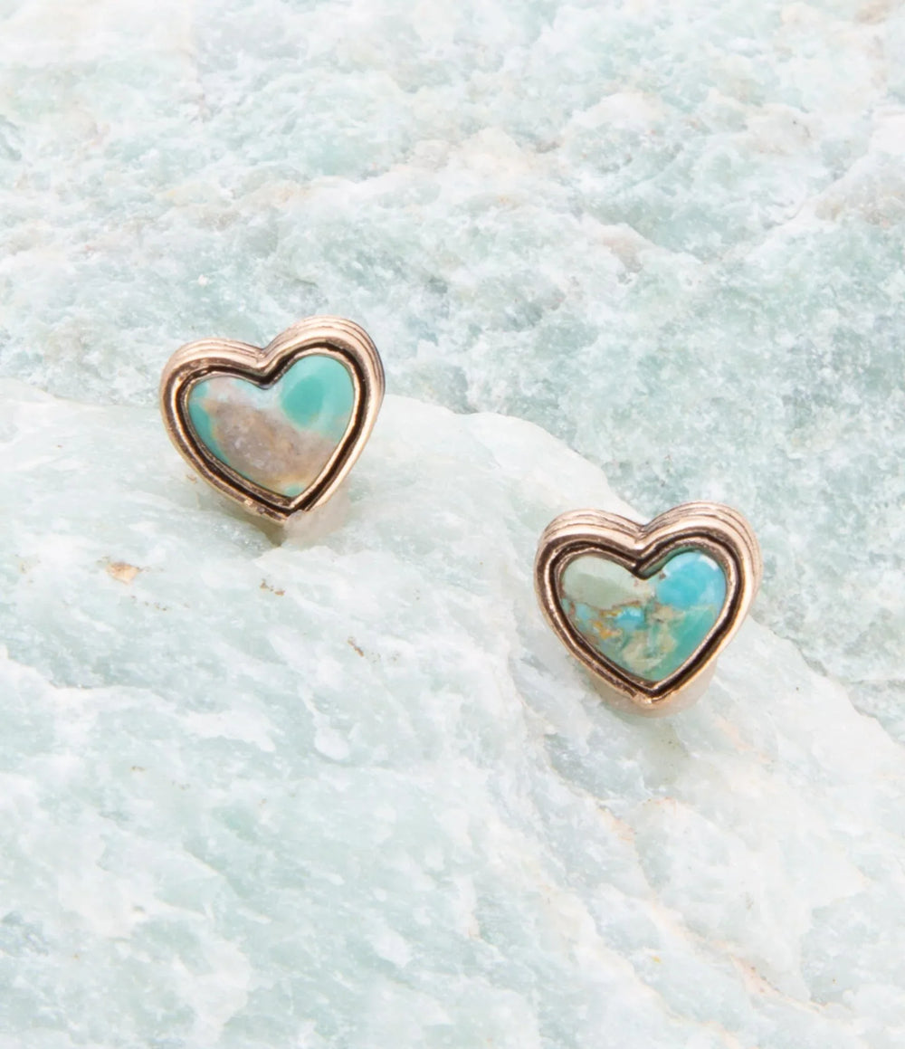 Heart Blue Turquoise Golden Stud Earrings - Barse Jewelry - Flyclothing LLC