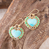 Legacy Heart Lime Green and Blue Turquoise Golden Drop Earrings - Barse Jewelry