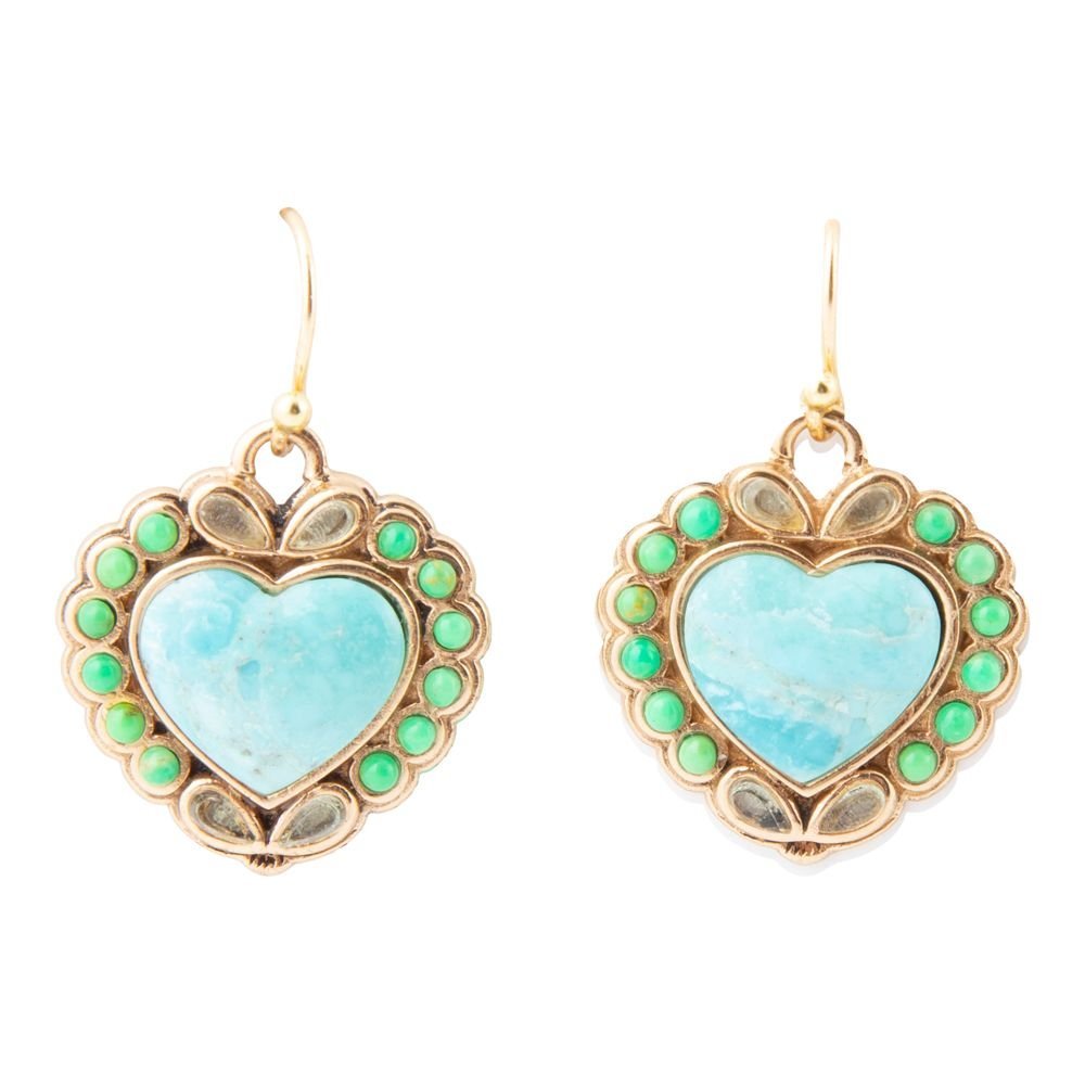 Legacy Heart Lime Green and Blue Turquoise Golden Drop Earrings - Barse Jewelry