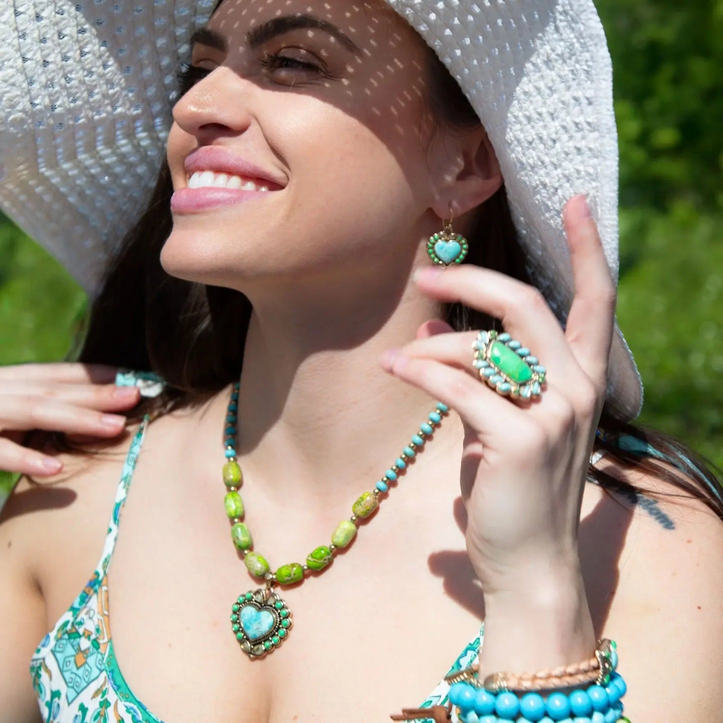 Legacy Heart Lime Green and Blue Turquoise Golden Drop Earrings - Barse Jewelry - Flyclothing LLC