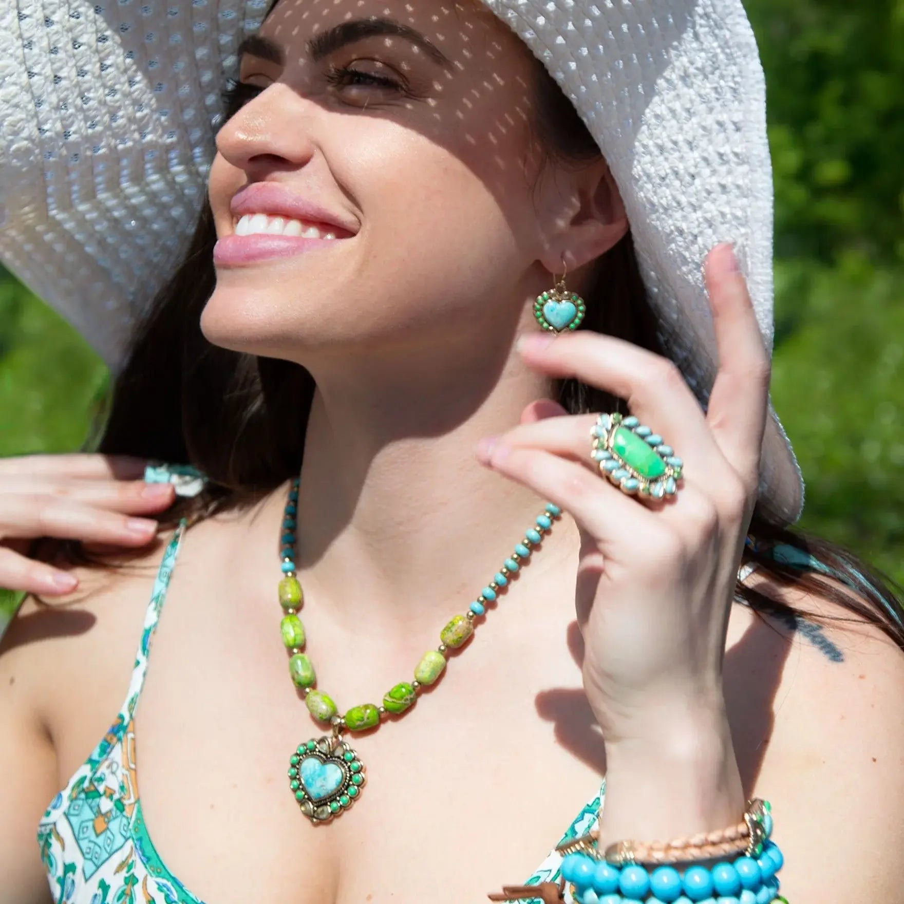Legacy Heart Lime Green and Blue Turquoise Golden Drop Earrings - Barse Jewelry - Flyclothing LLC