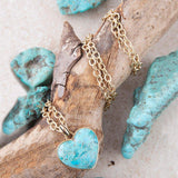 Blue Turquoise Heart Pendant Golden Necklace - Barse Jewelry - Flyclothing LLC