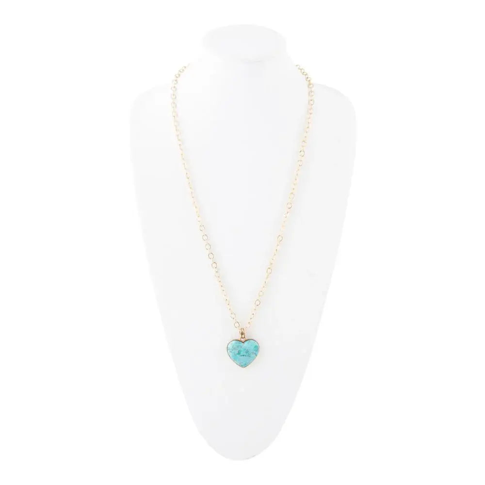 Blue Turquoise Heart Pendant Golden Necklace - Barse Jewelry - Flyclothing LLC