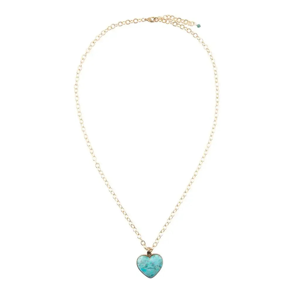 Blue Turquoise Heart Pendant Golden Necklace - Barse Jewelry - Flyclothing LLC
