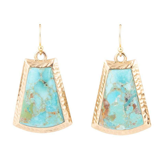 Blue Turquoise Jeweled Statement Golden Earrings - Barse Jewelry - Flyclothing LLC