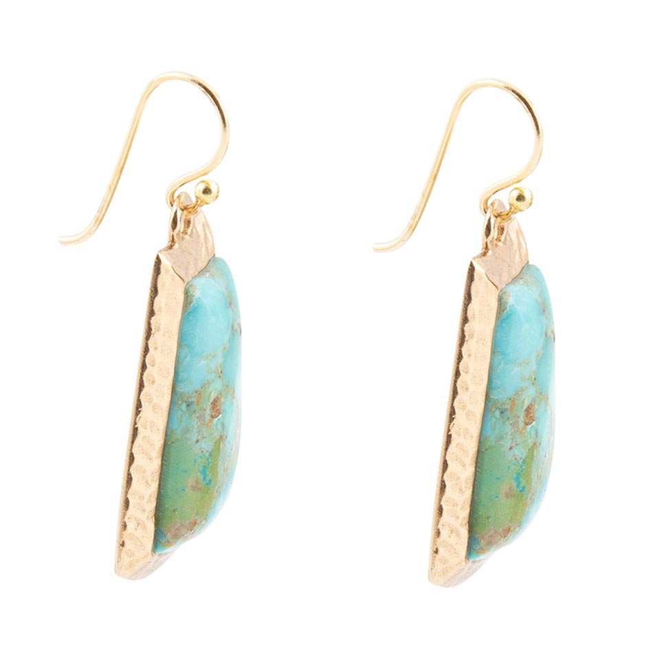 Blue Turquoise Jeweled Statement Golden Earrings - Barse Jewelry - Flyclothing LLC