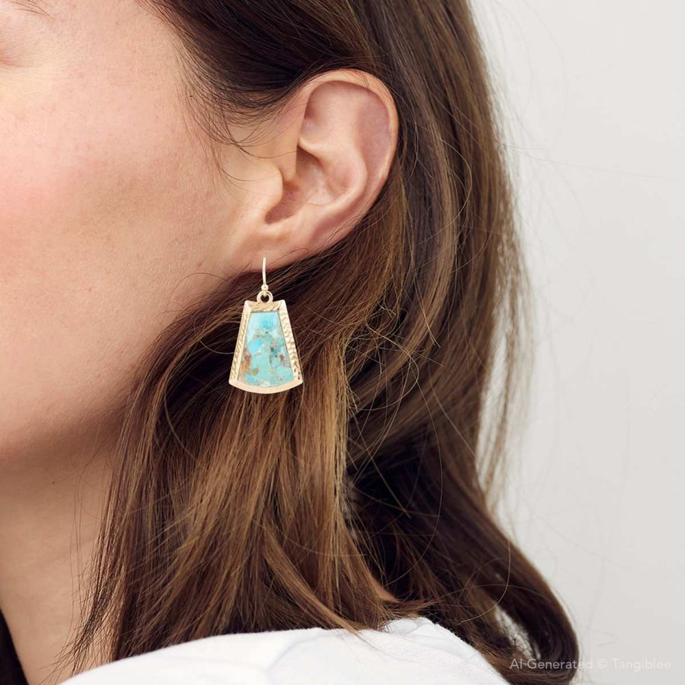Blue Turquoise Jeweled Statement Golden Earrings - Barse Jewelry - Flyclothing LLC