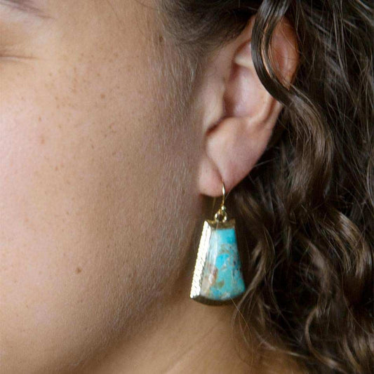Blue Turquoise Jeweled Statement Golden Earrings - Barse Jewelry - Flyclothing LLC