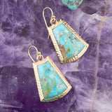 Blue Turquoise Jeweled Statement Golden Earrings - Barse Jewelry - Flyclothing LLC