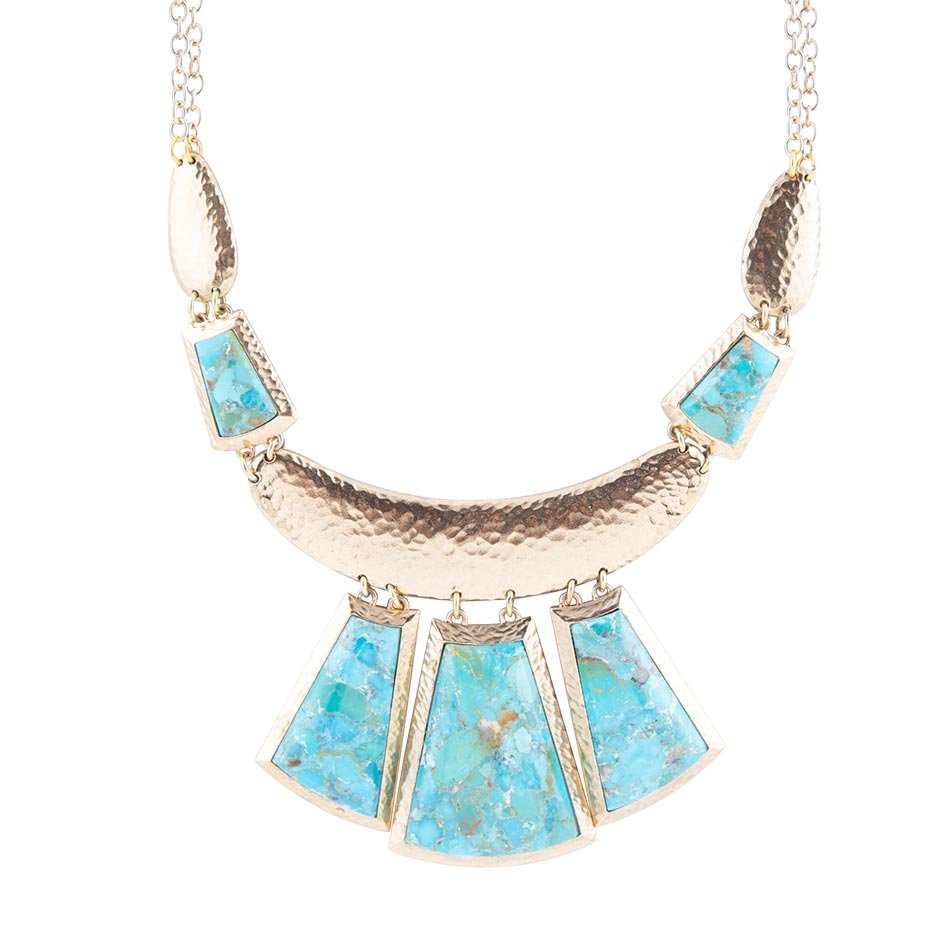 Blue Turquoise Jeweled Statement Golden Necklace - Barse Jewelry - Flyclothing LLC