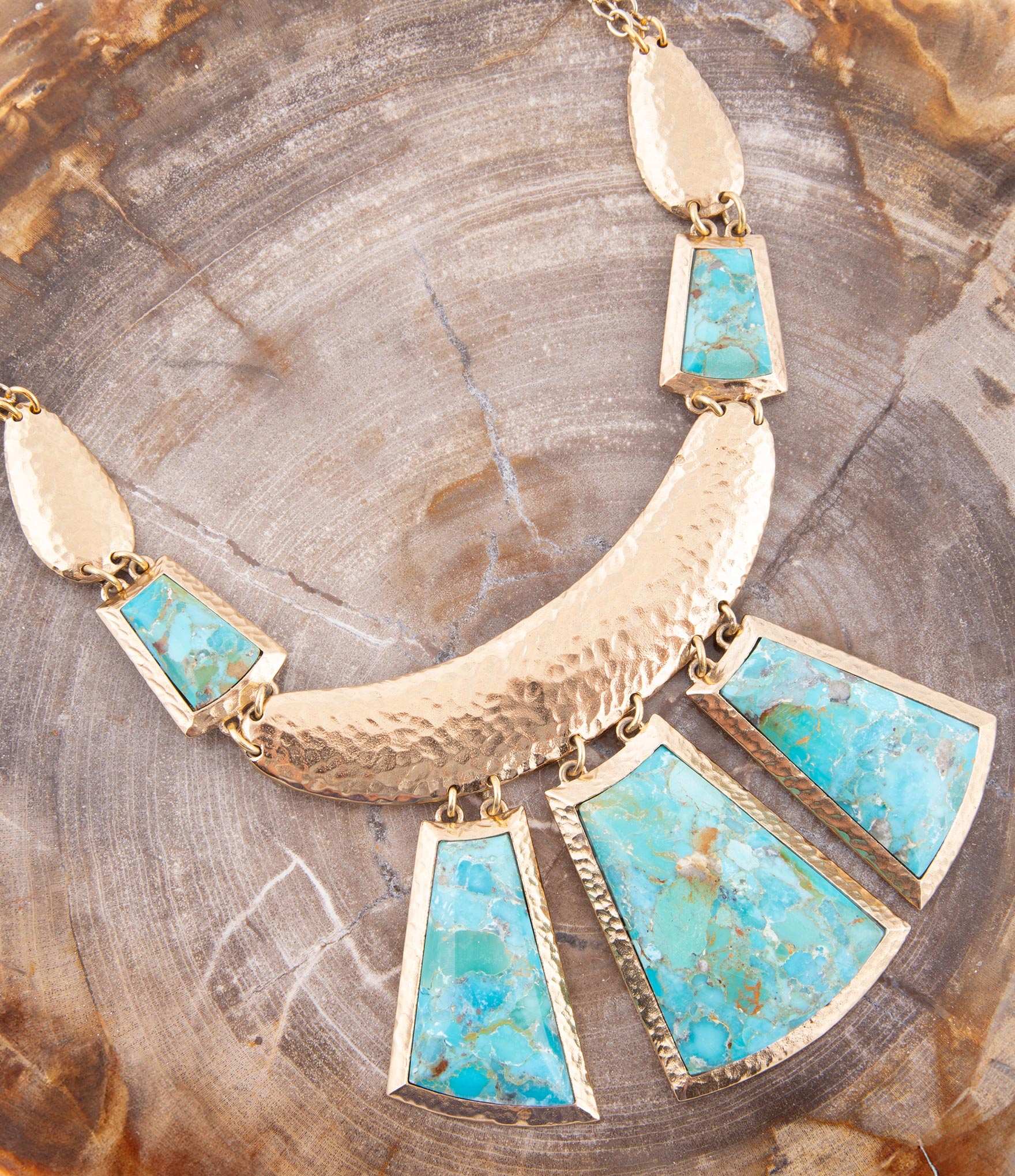 Blue Turquoise Jeweled Statement Golden Necklace - Barse Jewelry - Flyclothing LLC