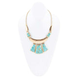 Blue Turquoise Jeweled Statement Golden Necklace - Barse Jewelry - Flyclothing LLC