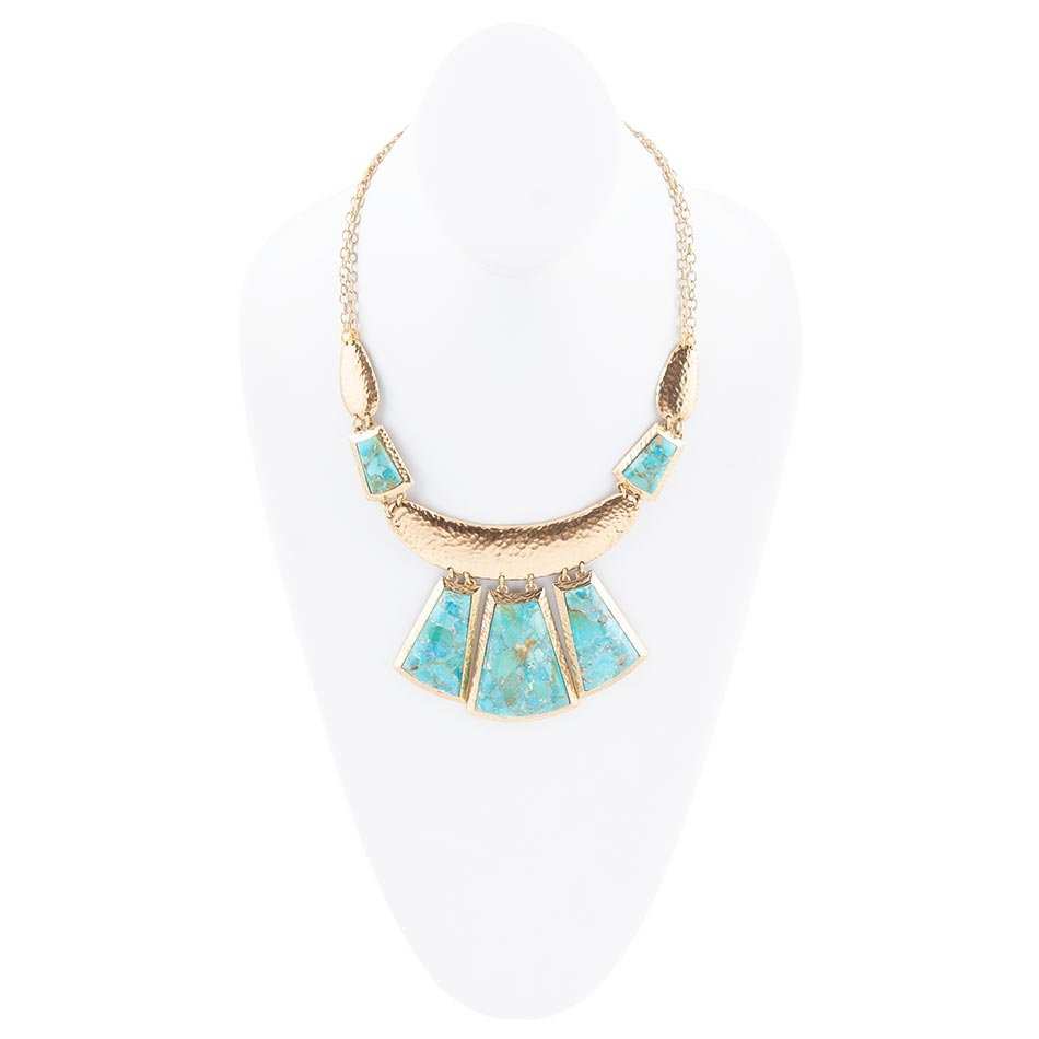 Blue Turquoise Jeweled Statement Golden Necklace - Barse Jewelry - Flyclothing LLC