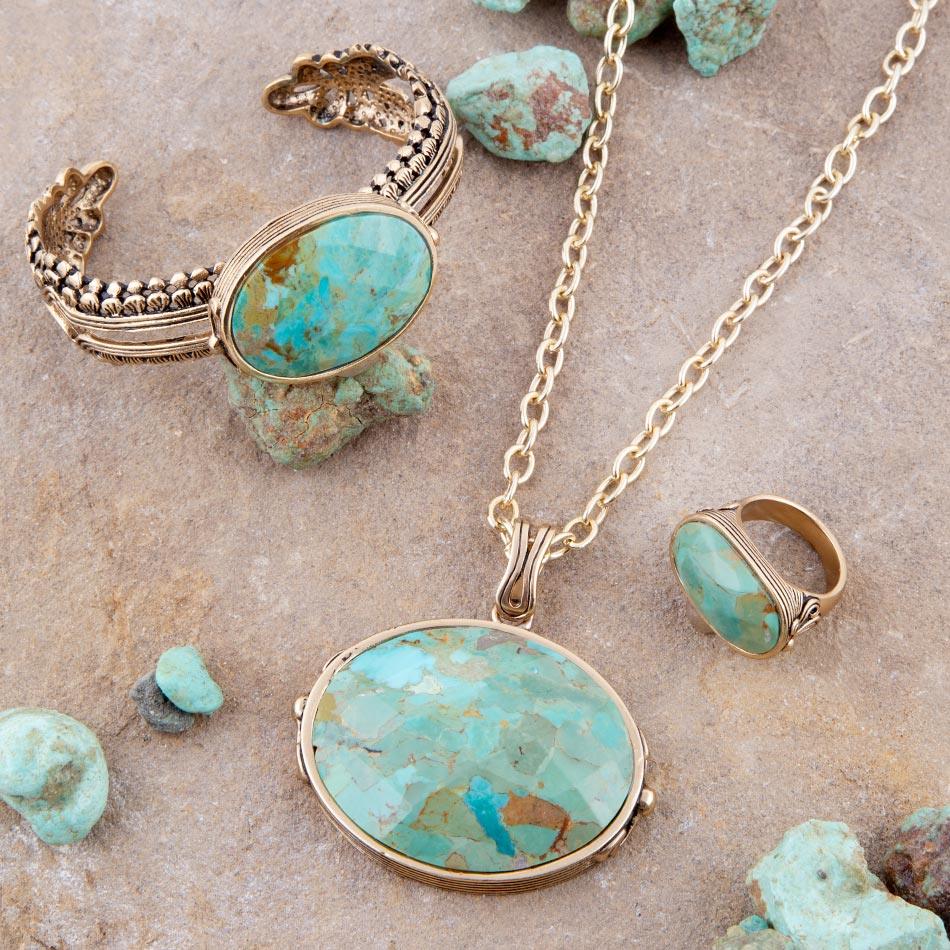 Blue Turquoise Long Golden Chain Necklace - Barse Jewelry - Flyclothing LLC