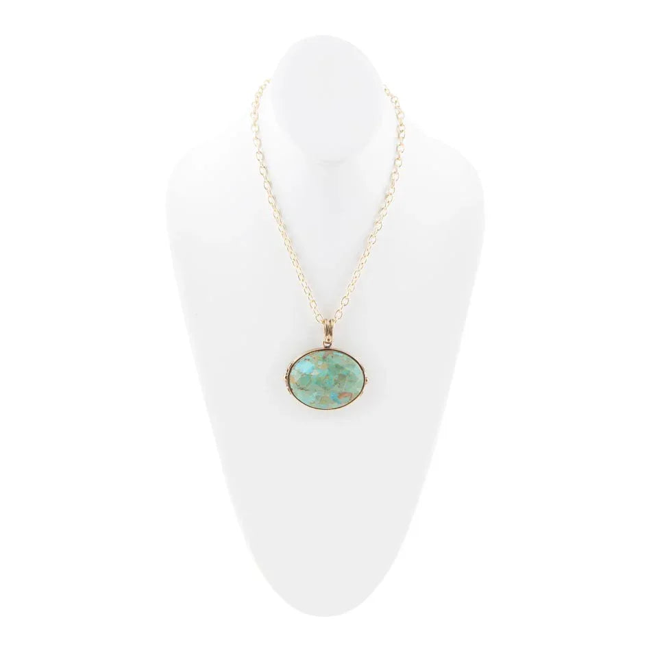 Blue Turquoise Long Golden Chain Necklace - Barse Jewelry - Flyclothing LLC