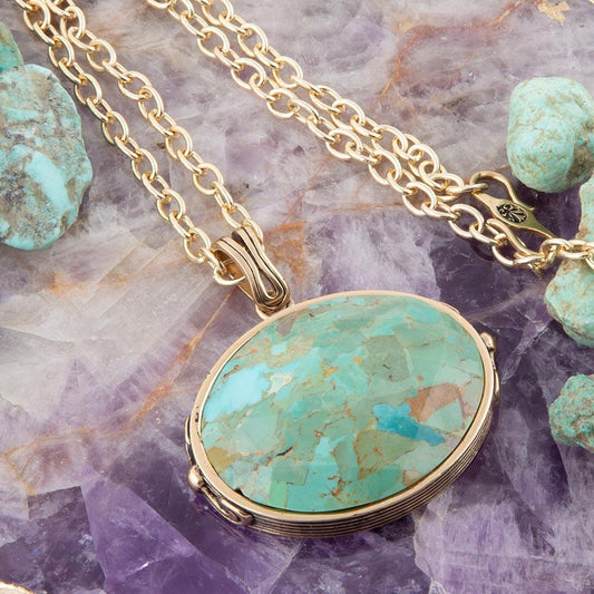 Blue Turquoise Long Golden Chain Necklace - Barse Jewelry - Flyclothing LLC