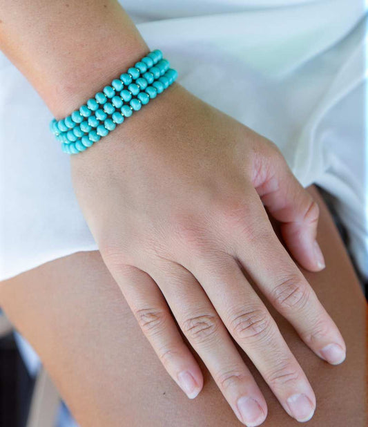 Blue Turquoise Magnesite Golden Bracelet Set - Barse Jewelry - Flyclothing LLC