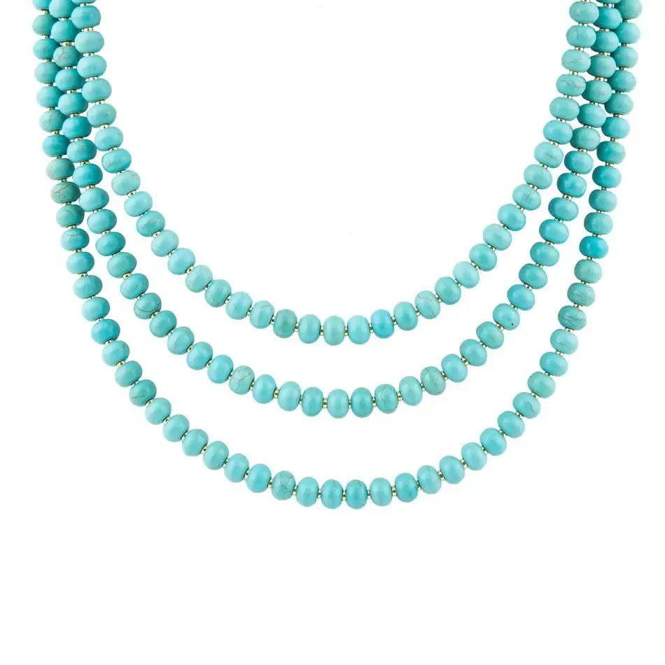 Blue Turquoise Magnesite Golden Necklace - Barse Jewelry - Flyclothing LLC