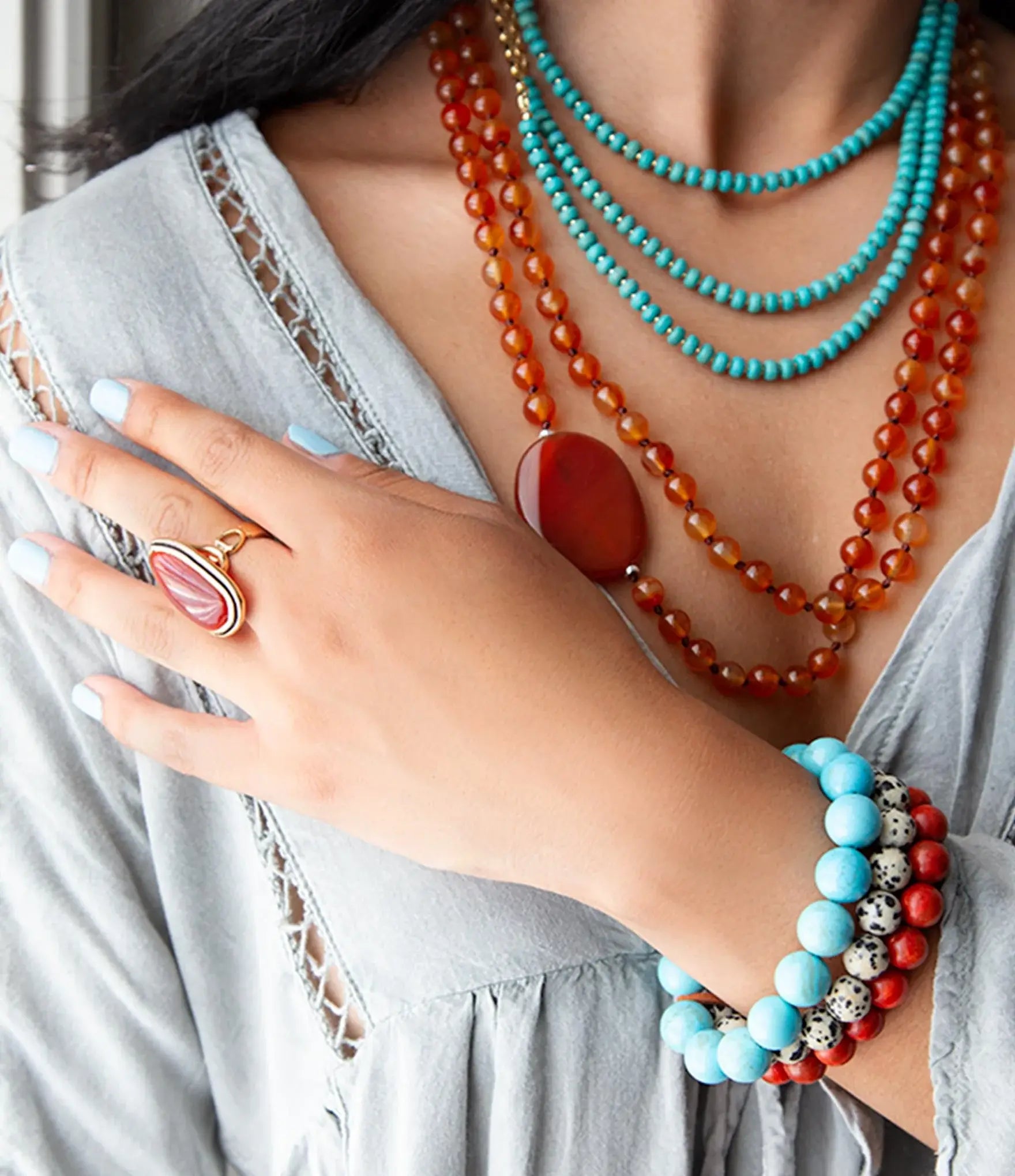 Blue Turquoise Magnesite Golden Necklace - Barse Jewelry - Flyclothing LLC