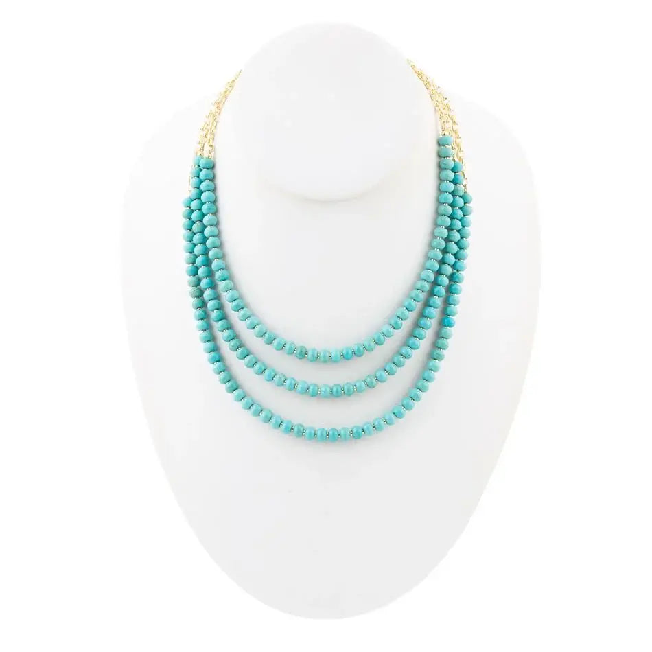 Blue Turquoise Magnesite Golden Necklace - Barse Jewelry - Flyclothing LLC