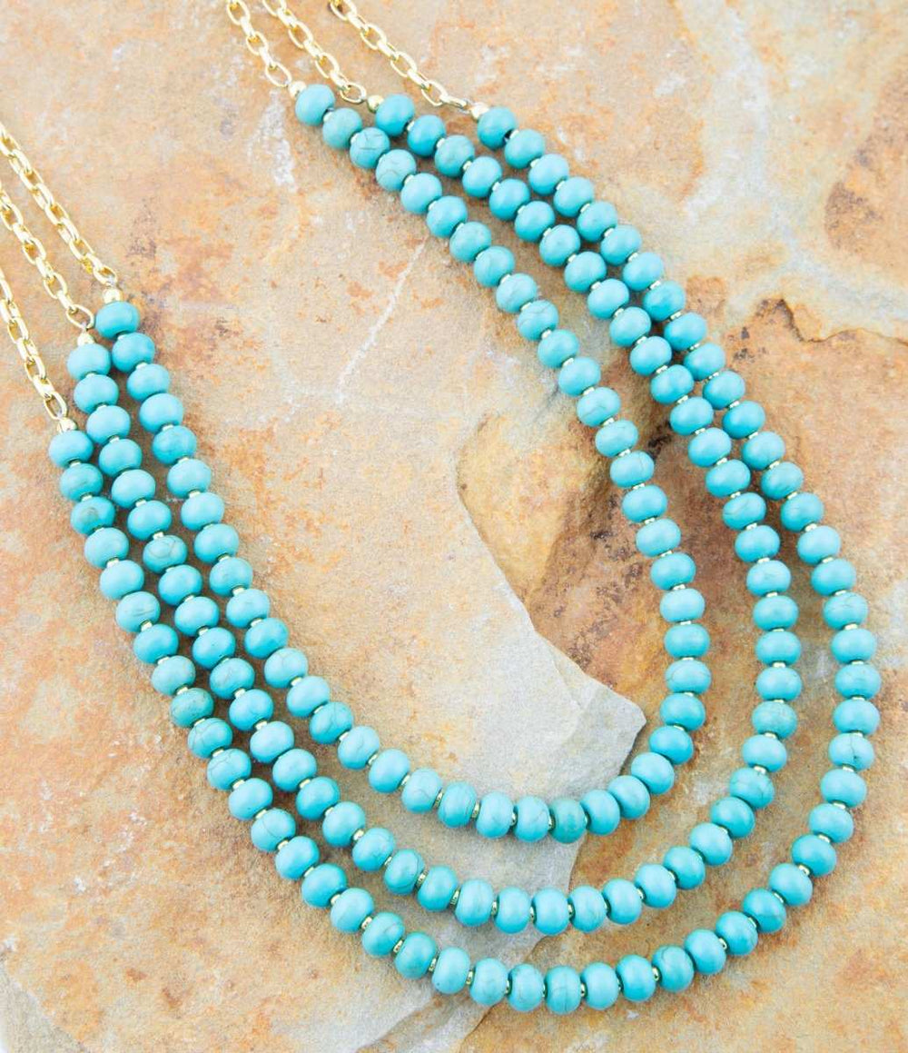 Blue Turquoise Magnesite Golden Necklace - Barse Jewelry - Flyclothing LLC