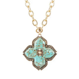 Blue Turquoise Maltese Cross Golden Pendant Necklace - Barse Jewelry - Flyclothing LLC