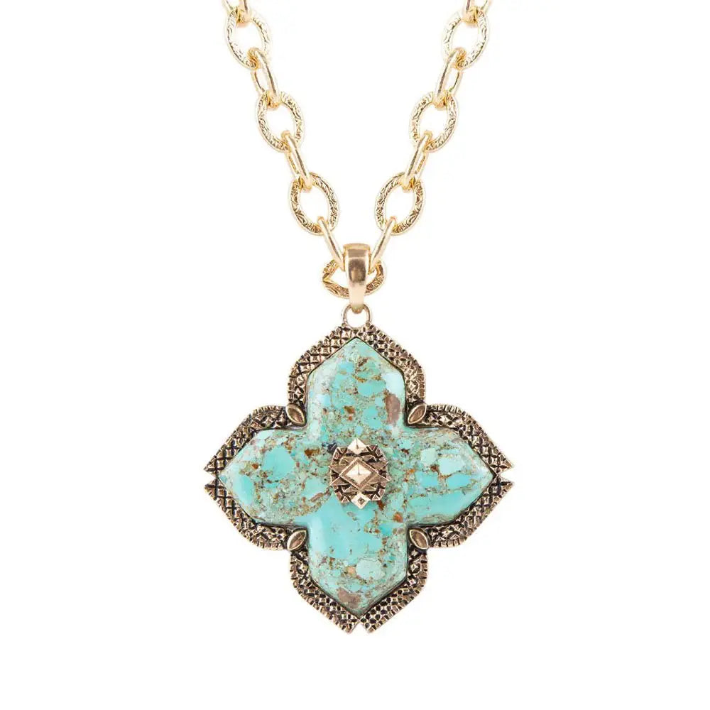 Blue Turquoise Maltese Cross Golden Pendant Necklace - Barse Jewelry - Flyclothing LLC