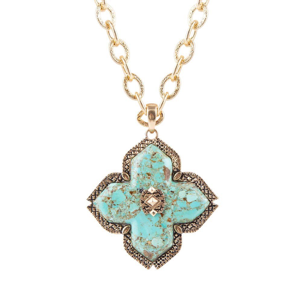 Blue Turquoise Maltese Golden Cross Pendant - Barse Jewelry