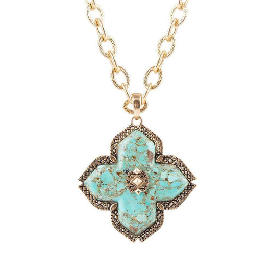 Blue Turquoise Maltese Golden Cross Pendant - Barse Jewelry - Flyclothing LLC