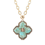 Blue Turquoise Maltese Golden Cross Pendant - Barse Jewelry