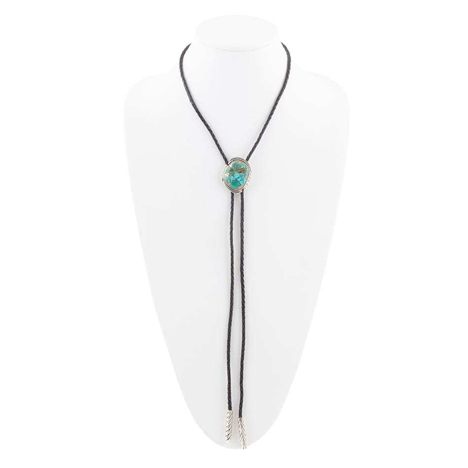 Blue Turquoise Matrix Sterling Silver Bolo Tie Necklace - Barse Jewelry - Flyclothing LLC