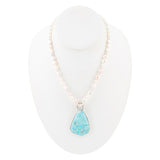 Blue Turquoise Pendant and White Pearl Sterling Silver Necklace - Barse Jewelry