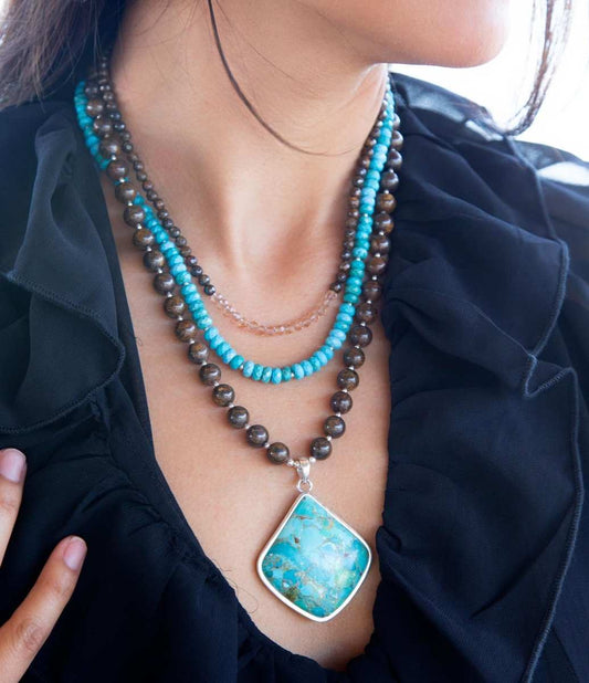 Blue Turquoise Pendant Statement Sterling Silver Necklace - Barse Jewelry - Flyclothing LLC