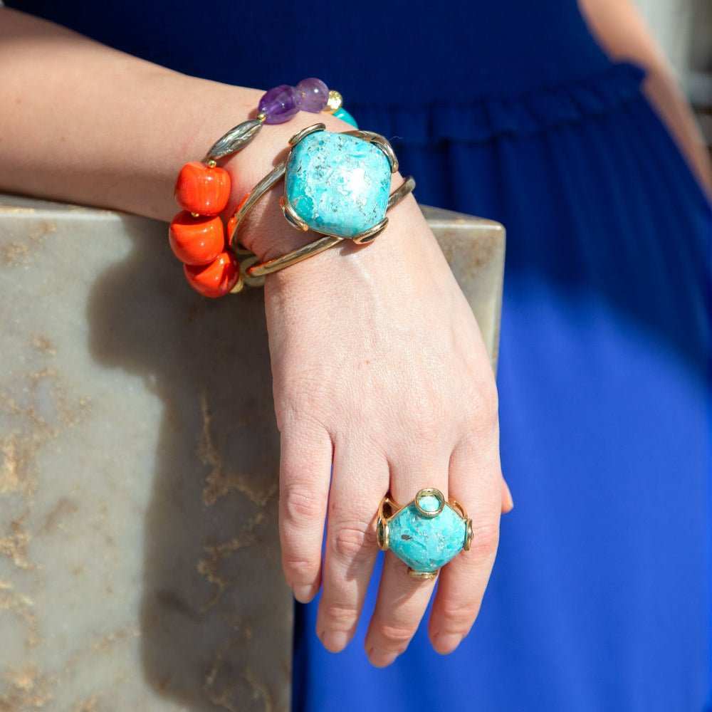 Blue Turquoise Rhombus Statement Ring - Barse Jewelry - Flyclothing LLC